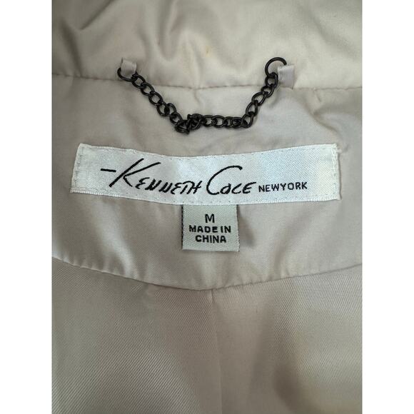 Kenneth Cole Cream Down Puffer Coat Faux Fur Trim Hood M - Picture 9 of 10